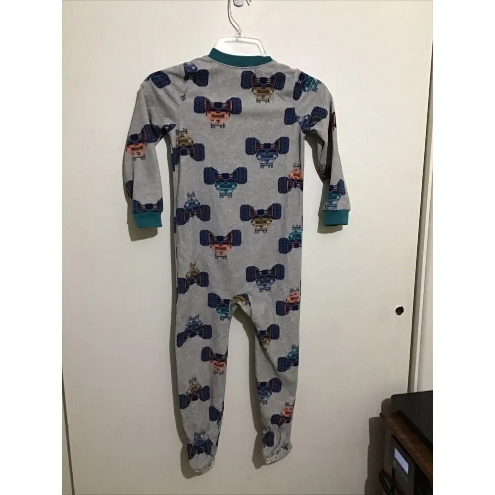 EUC  Set of 2 dinosaur skulls/monster trucks‎ pajamas Size 5, sleeper footed